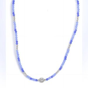 Blue Beaded Necklace with Smiley Charm